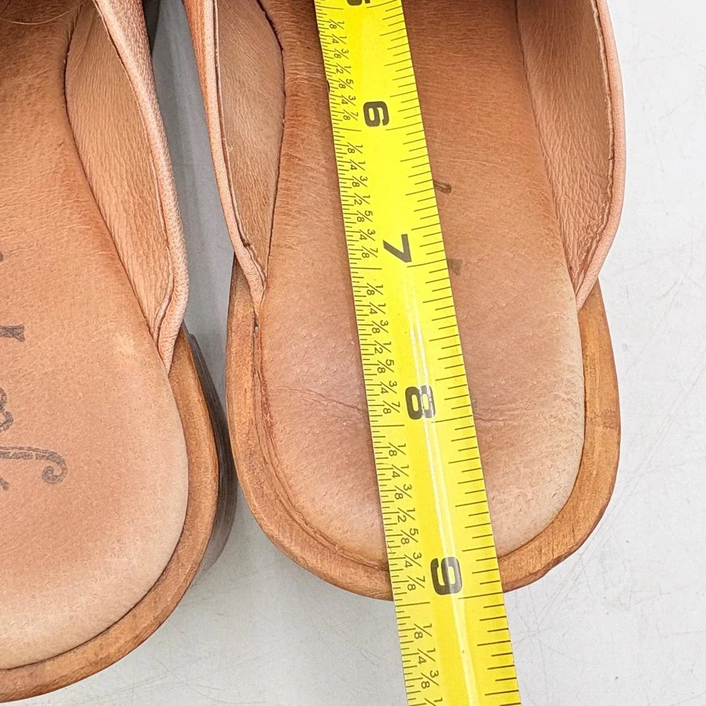 Free People Leather Platform Clog Mules Women 6.5 Tan Wood Block Heel EUR 36.5